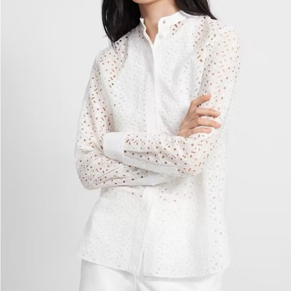 Theory Daisy Eyelet Cotton-Silk Blouse - Picture 1 of 11
